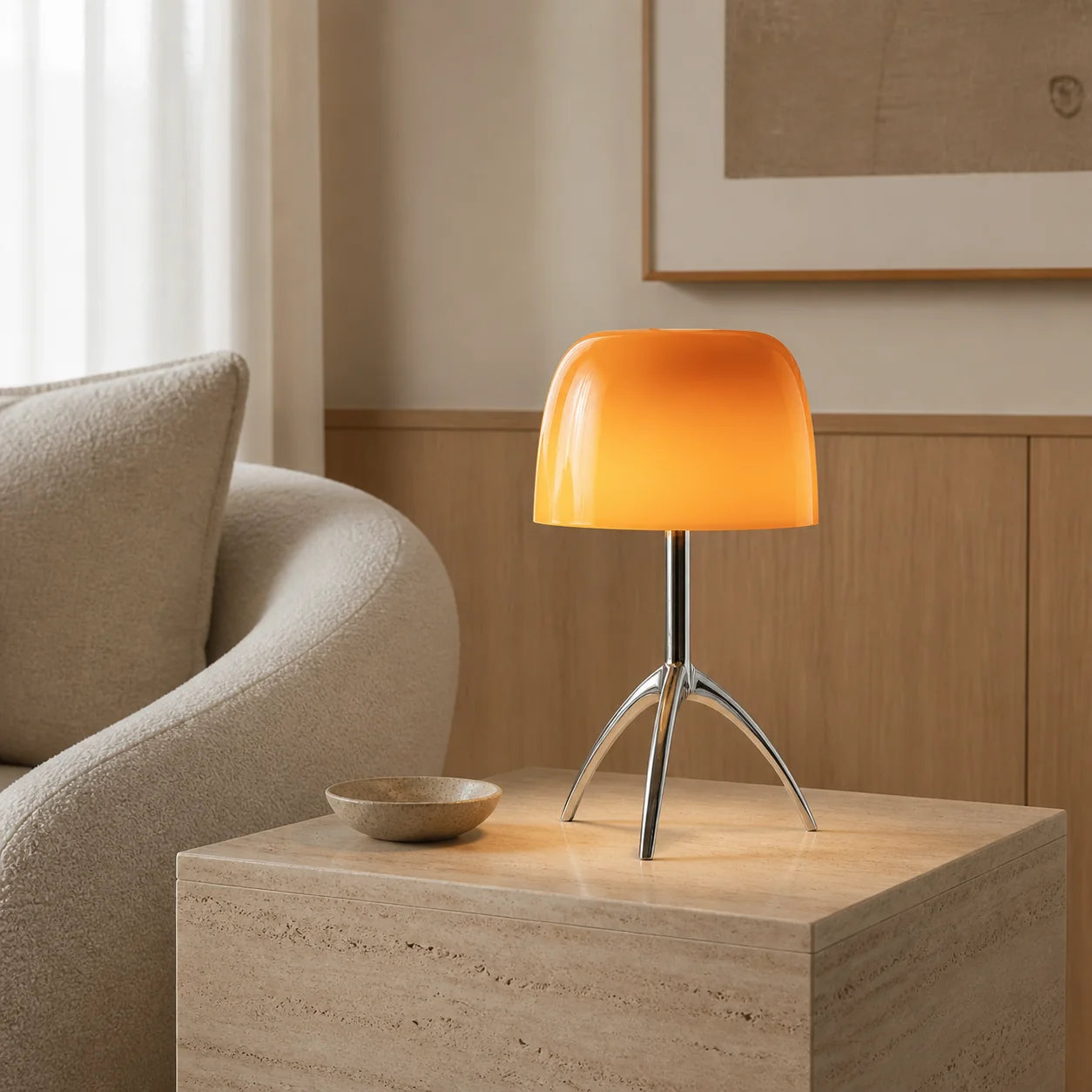 Luminária de Mesa Lumière Laranja na decoração da sala