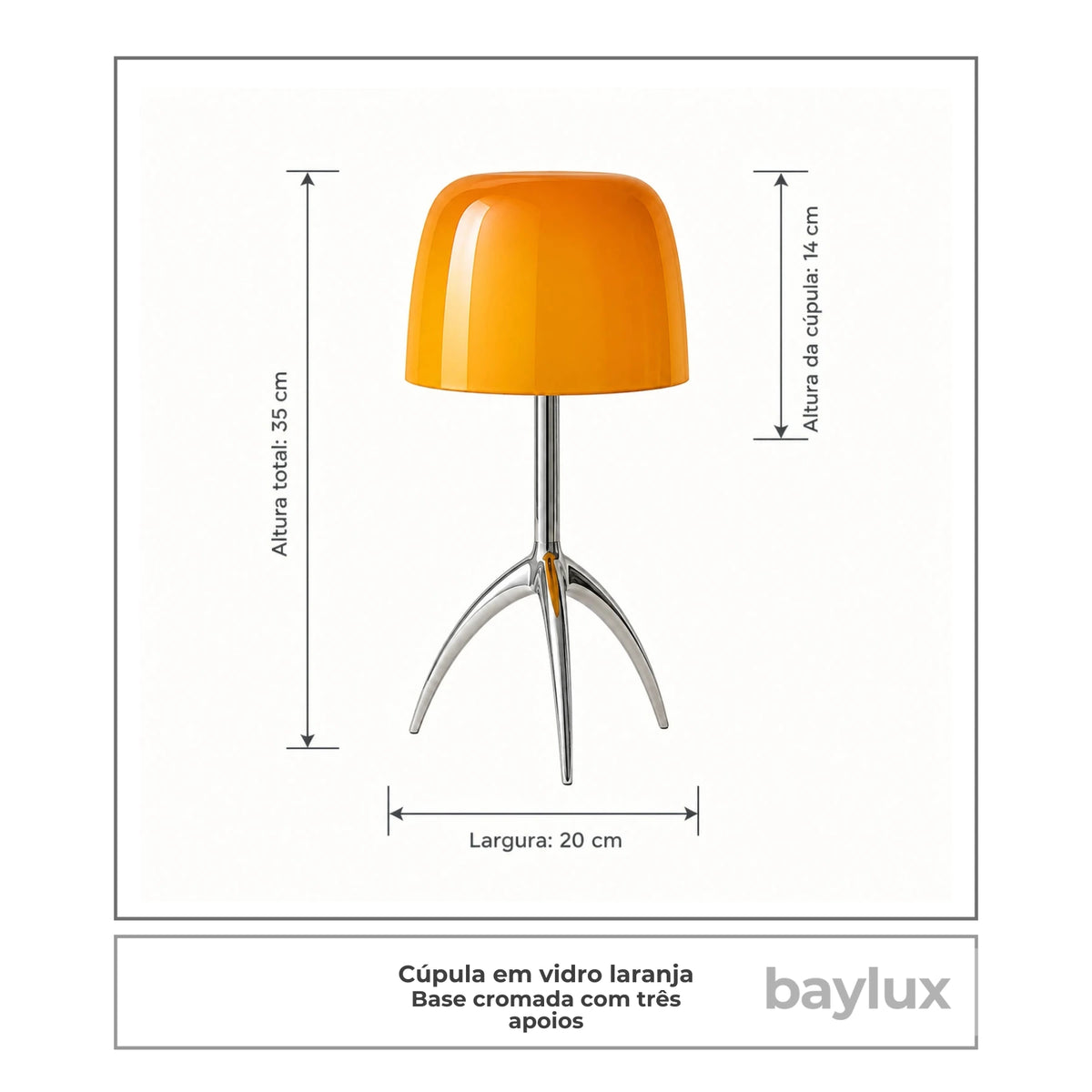 Dimensões da Luminária de Mesa Lumière Laranja