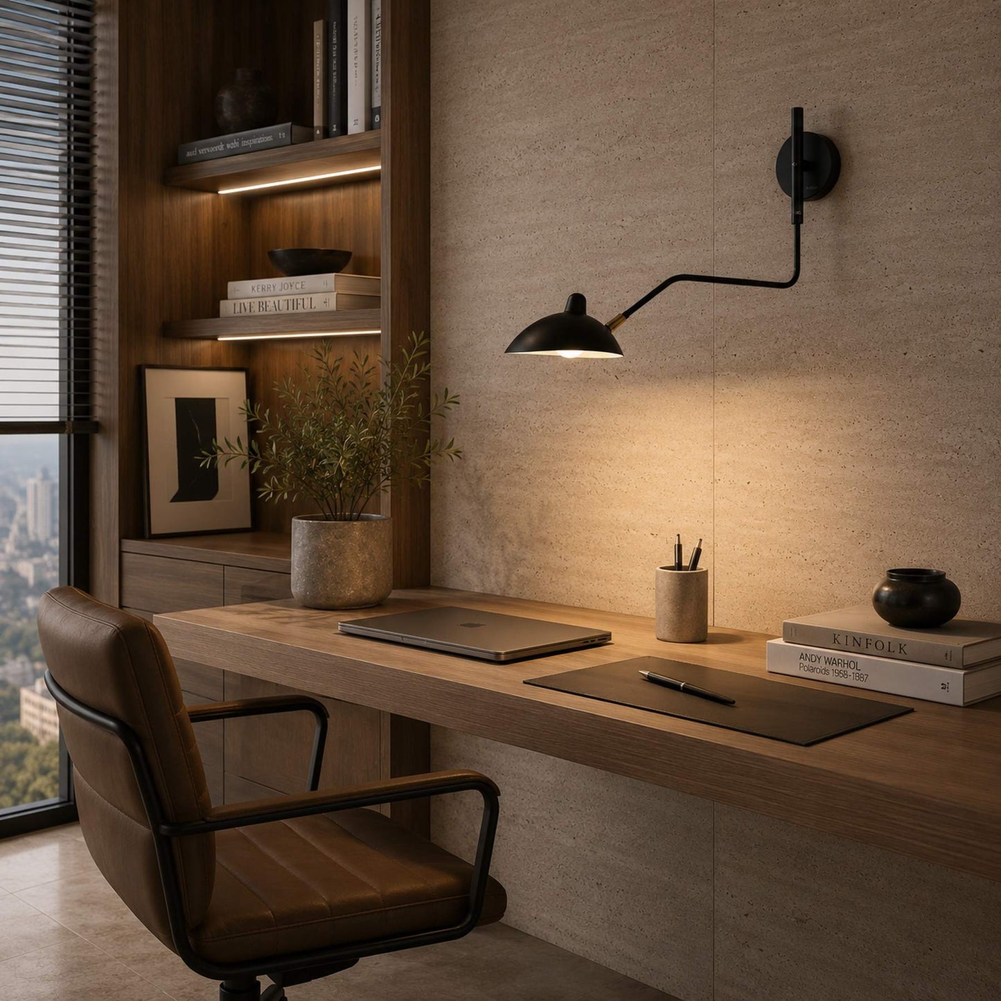 Arandela LED de Parede Preta Articulada 65cm