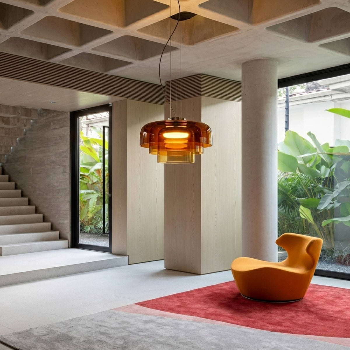 Pendente Vitre aceso em ambiente contemporâneo