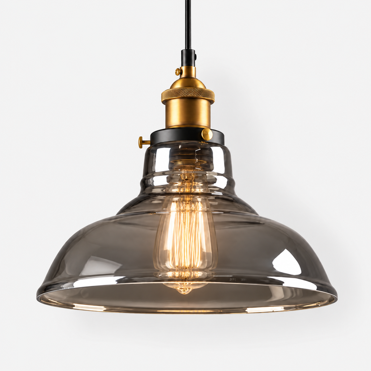 Luminária Pendente de Vidro Fumê | Design Vintage