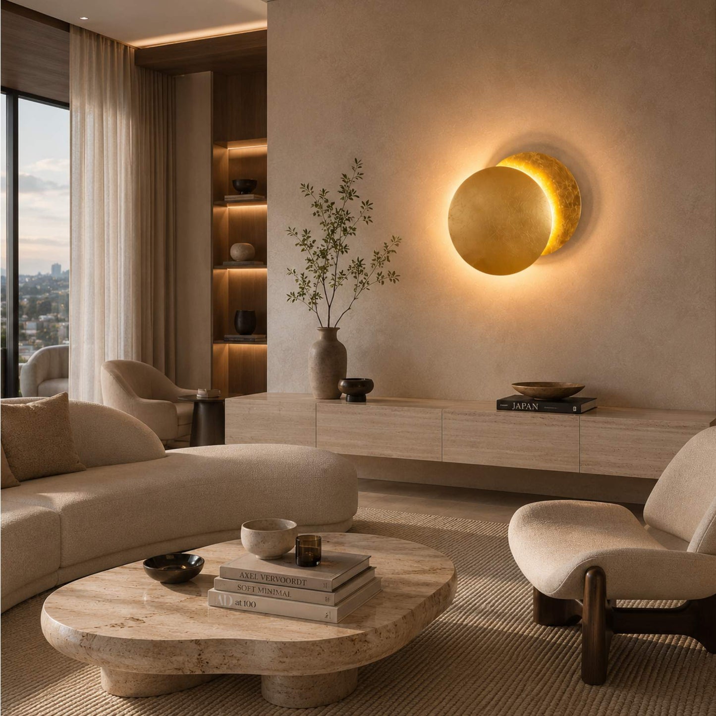 Arandela LED Dourada Eclipse Lunar com Luz Indireta