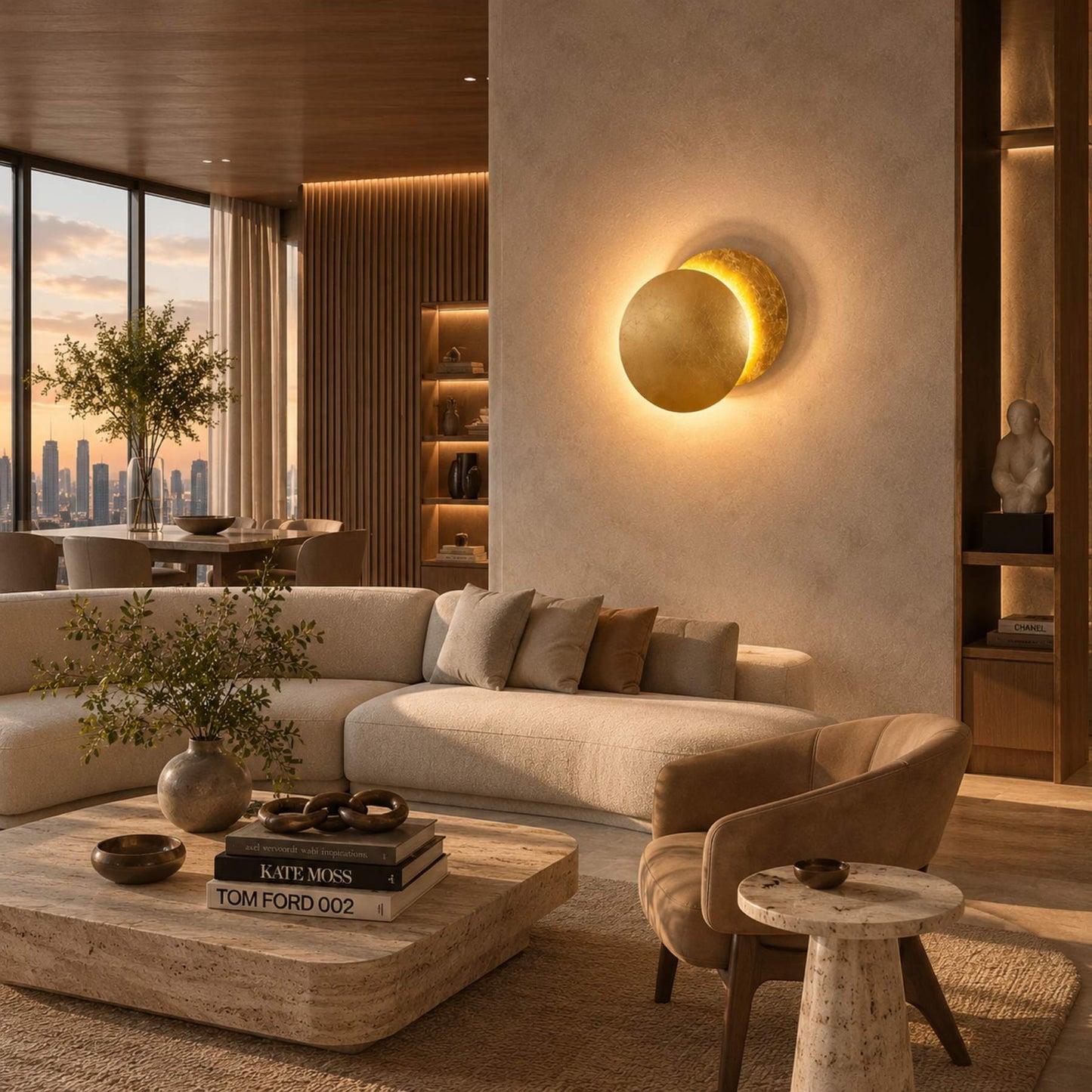 Arandela LED Dourada Eclipse Lunar com Luz Indireta