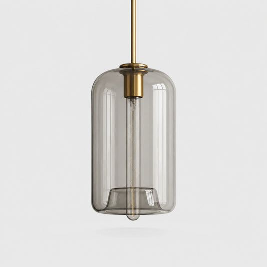 Luminária Pendente Cilíndrica Âmbar 18 cm | Metal Dourado