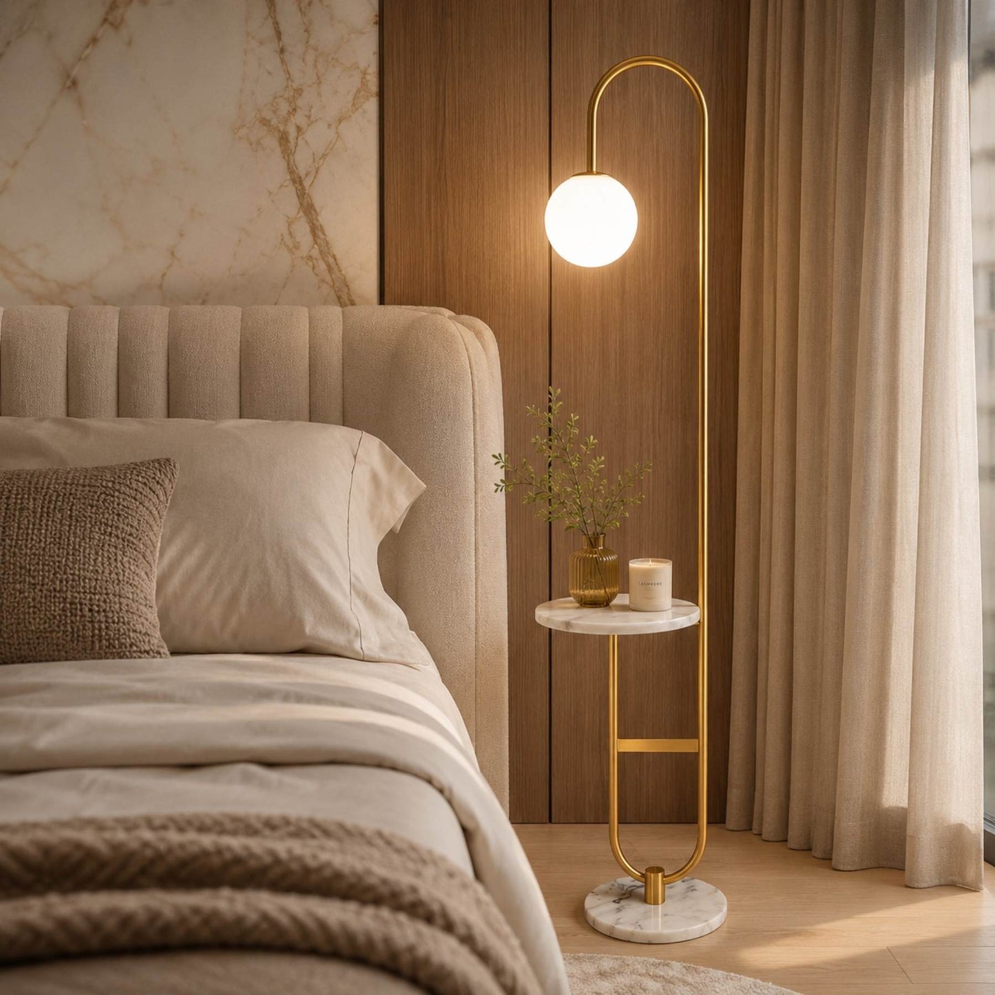 Luminária de Chão Bella com Mesa Lateral | Design Funcional e Sofisticado