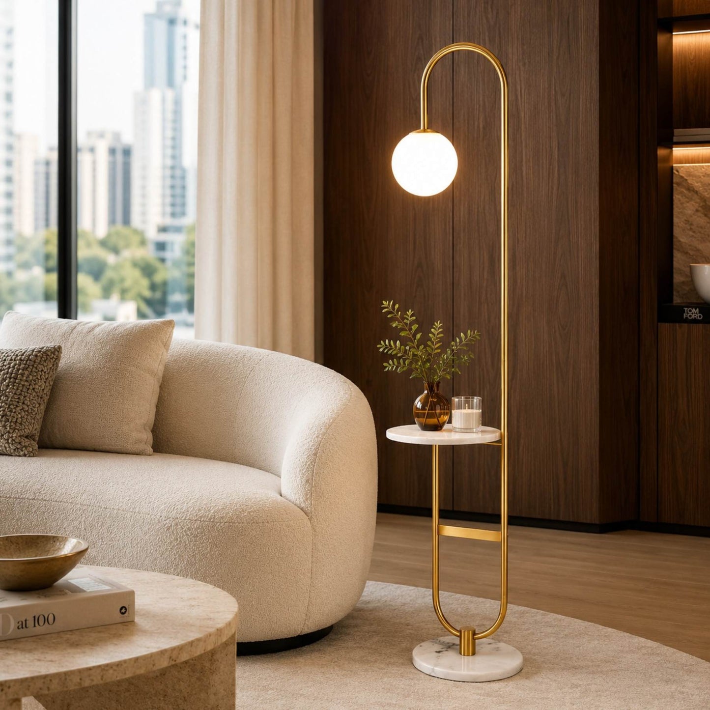 Luminária de Chão Bella com Mesa Lateral | Design Funcional e Sofisticado