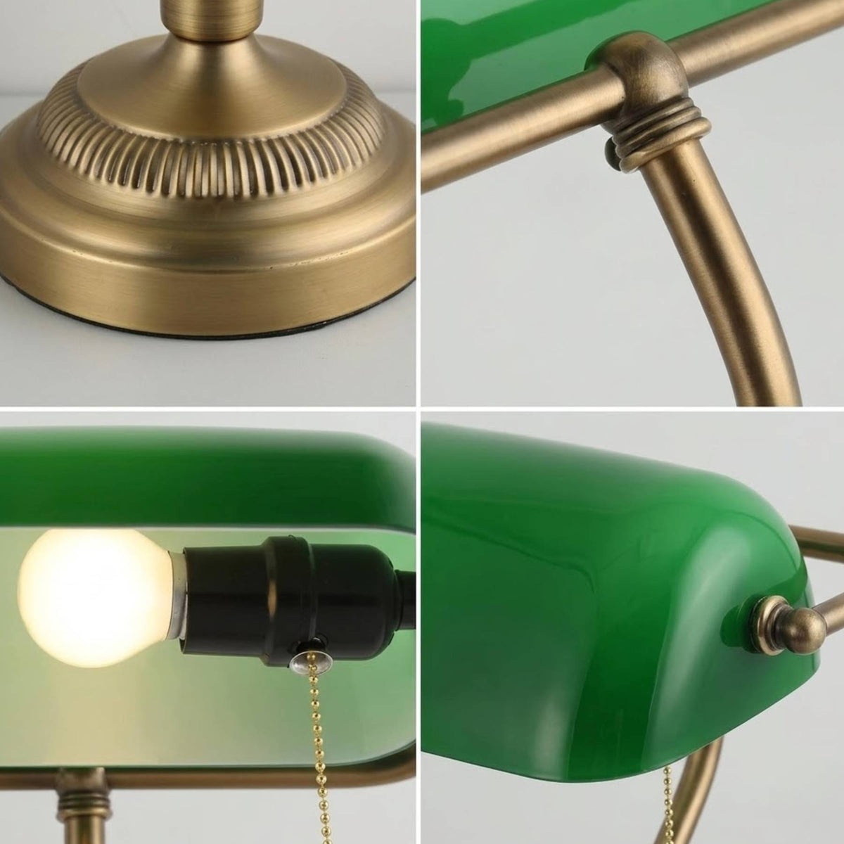 Detalhe da cúpula de vidro verde da Luminária Bronze Vintage