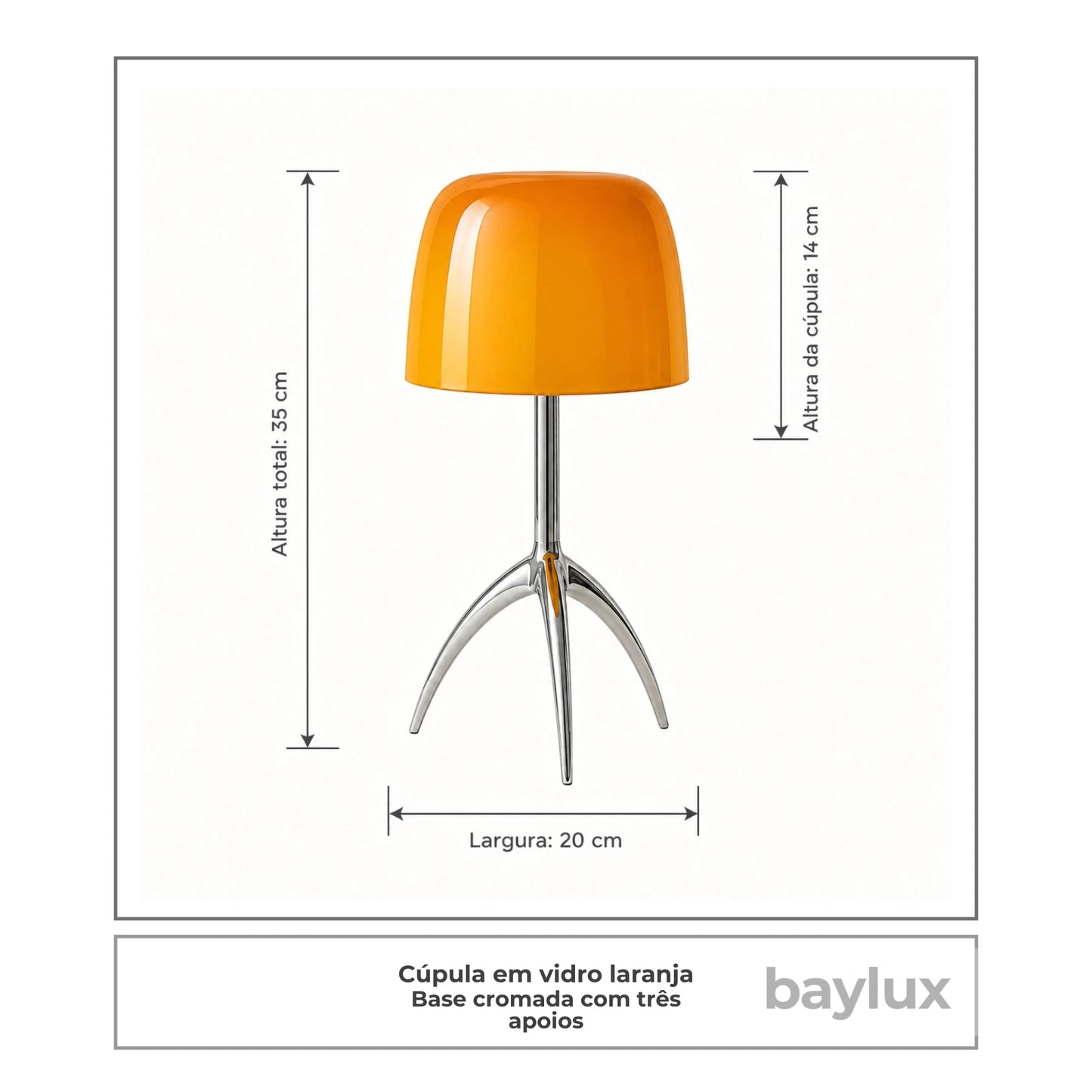 Luminária de Mesa Lumière Laranja | Vidro e Base Cromada