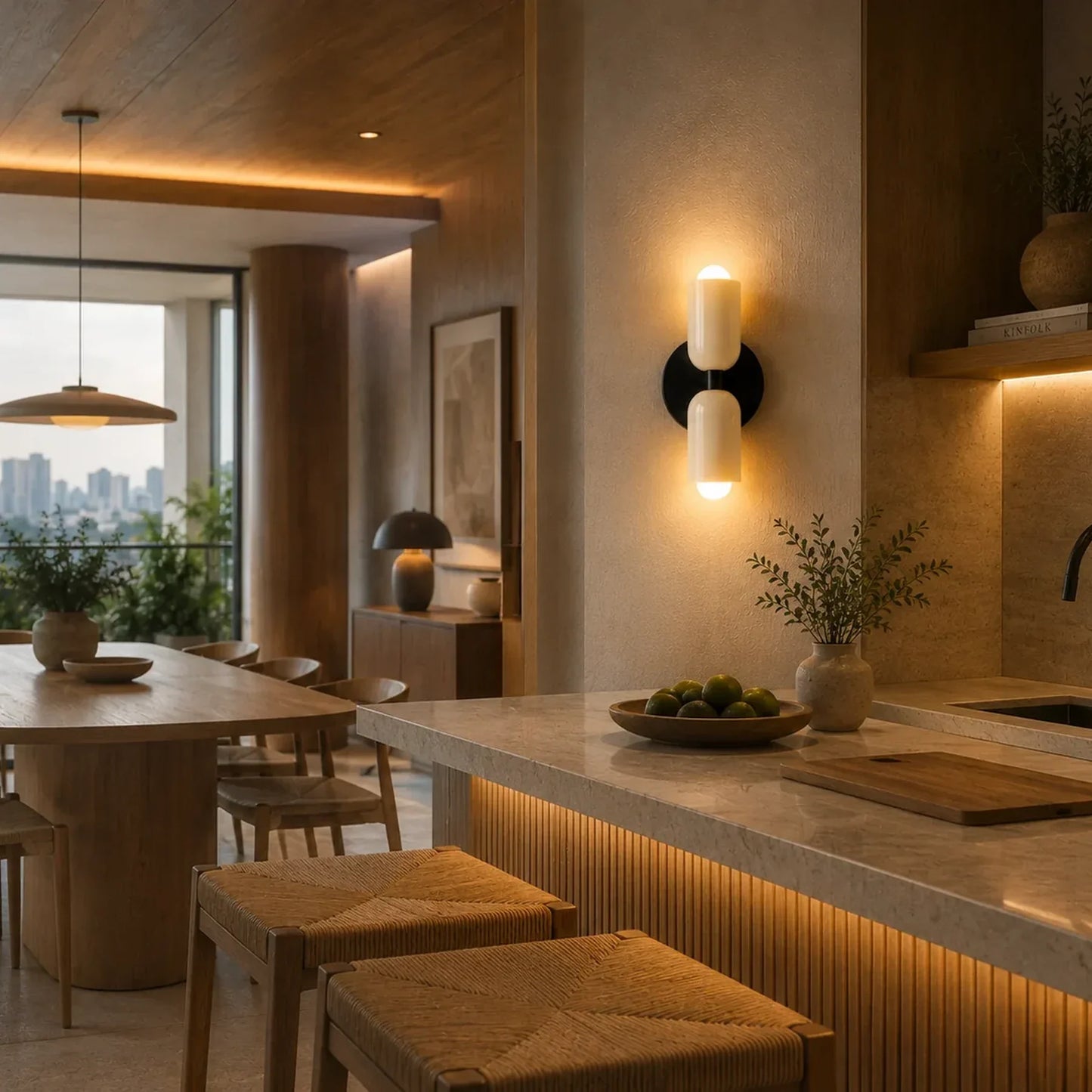 Luminária de parede Poá em cozinha e sala de jantar contemporâneas