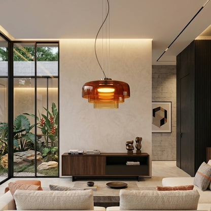 Luminária de Teto Pendente LED Camadas de Vidro Laranja Vitre