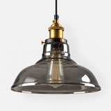 Luminária pendente de vidro cinza fumê — catalogo